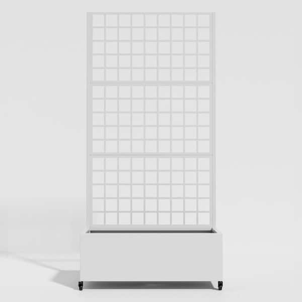 16 in. L x 35.4 in. W x 12 in. H 113 qts. White Metal Planter Box Raised Beds with 71 in. H Trellis