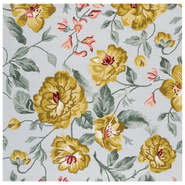 Jardin 6 ft. x 6 ft. Gold/Sage Floral Leaves Square Area Rug