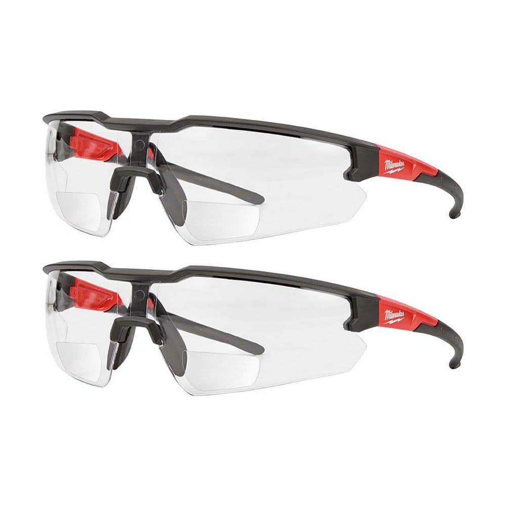 Clear +3.00 Bifocal Safety Glasses Magnified Anti-Scratch Lenses (2-Pack)