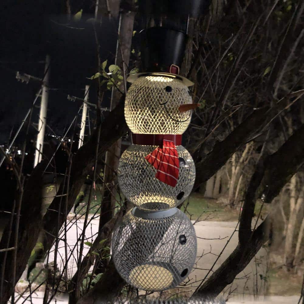 White Metal Mesh Snowman Hanging Bird Feeder with Suet Cage