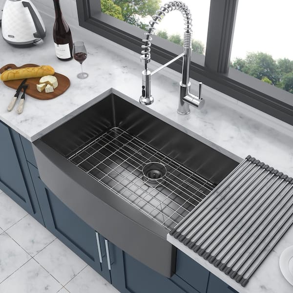 JASIWAY 29.5 in Drop in Single Bowel 16 Gauge Black Stainless Steel Kitchen  Sink with Faucet, Knife Holder and Accessories J-W12251-002 - The Home Depot