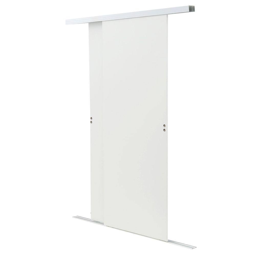 Off-White Solid Core 4-Panel Sliding Closet Doors with Glass