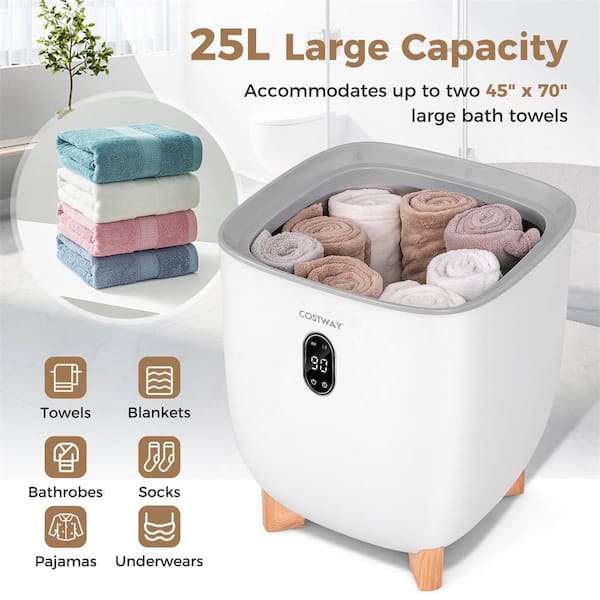 1 Electric Plug-In Towel Warmer for Bathroom with 2 Heat Levels Timer Auto Shut off Towel Heater in White