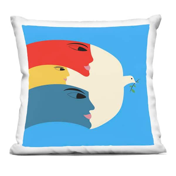Stupell Industries Peaceful Dove with Faces Blue Abstract Polyester 18 in. x 18 in. Throw Pillow
