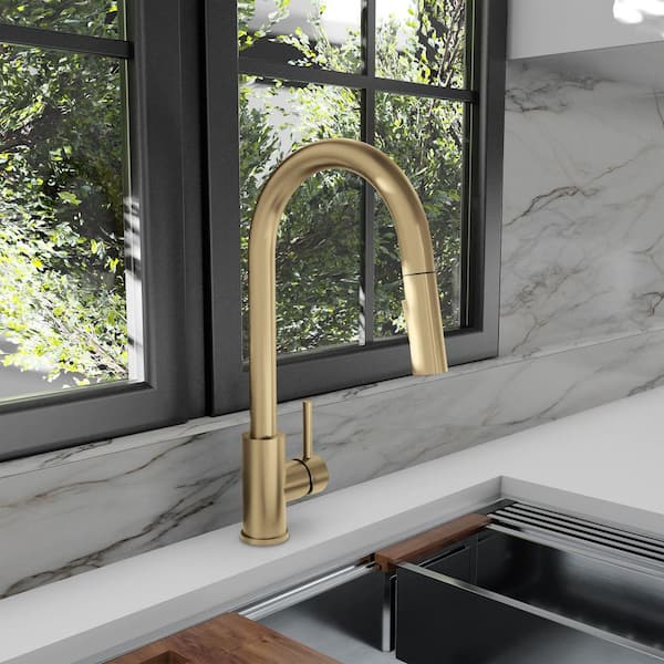 Rubicon Pull Down Single Handle Kitchen Faucet in Champagne Bronze