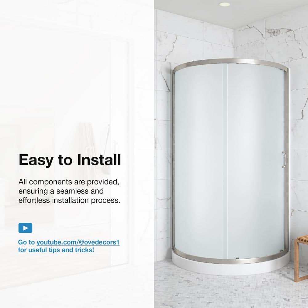 Breeze 34" Frosted Glass Round Corner Shower Kit with Nickel Hardware