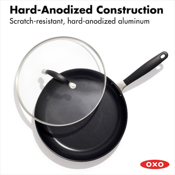 OXO Good Grips 12 Frying Pan Skillet, 3-Layered German Engineered Nonstick  Coating, Stainless Steel Handle with Nonslip Silicone, Black