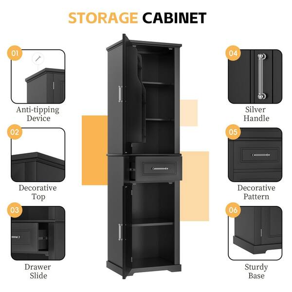 20 in. W x 15.8 in. D x 72 in. H Black Freestanding Storage Linen