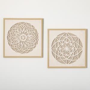23.75 in. x 23.75 in. Framed Woven Paper Mandala Abstract Art Print (Set of 2)