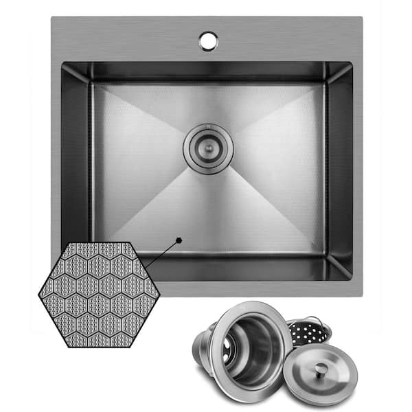 HEX 25 in. Drop-In Single Bowl Gunmetal Black Stainless Steel Kitchen Sink