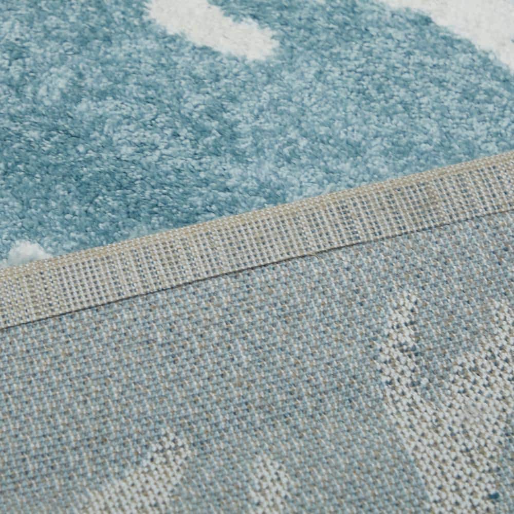 Light Blue and White Coral Print Washable Runner Rug
