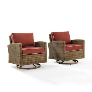 Bradenton Weathered Brown Wicker Outdoor Rocking Chair with Sangria Cushions (2-Pack)