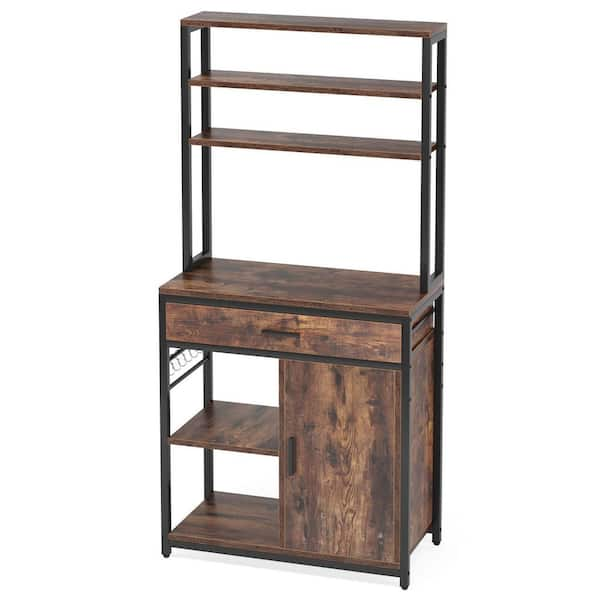 TRIBESIGNS WAY TO ORIGIN Rustic Brown Kitchen Bakers Rack with Drawer,  5-Tier Storage Shelf and 8 S-Hooks GLAA-Q092 - The Home Depot