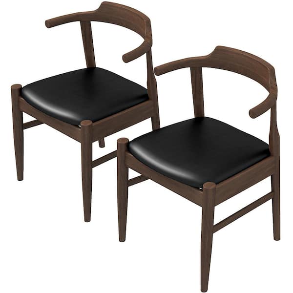 Ashcroft Furniture Co Buford Mid-Century Modern Black Vegan Leather Dining Chair (Set of 2)