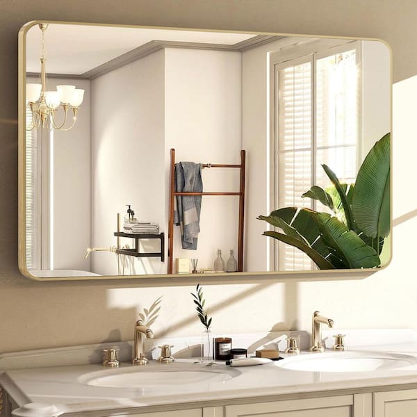 Sxiawe 30 in. W x 48.2 in. H Gold Rectangle Aluminum Frame Wall-Mounted Bathroom Mirror/Vanity Mirror