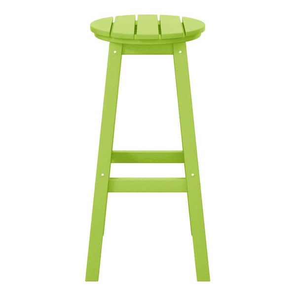 Laguna 29 in. HDPE Plastic All Weather Backless Round Seat Bar Height Outdoor Bar Stool in, Lime