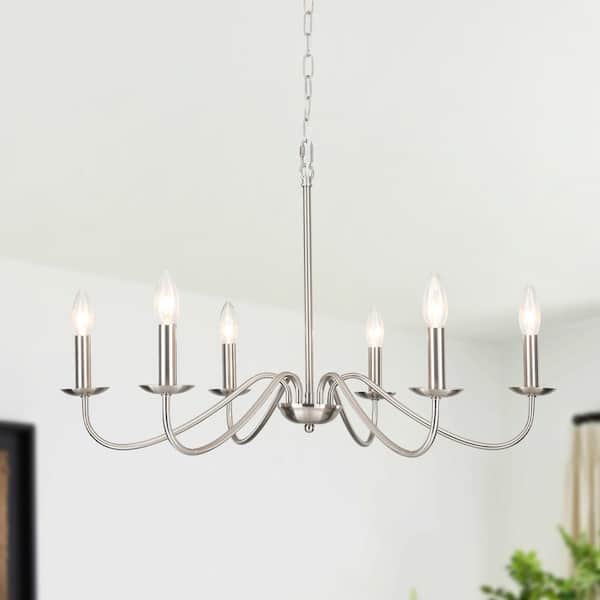 6-Light Nickel Hanging Rustic Linear Candlestick Chandelier Lighting Fixture Foyer Light for Kitchen Island