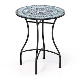 24 in. Patio Bistro Table with Ceramic Tile Tabletop in Blue