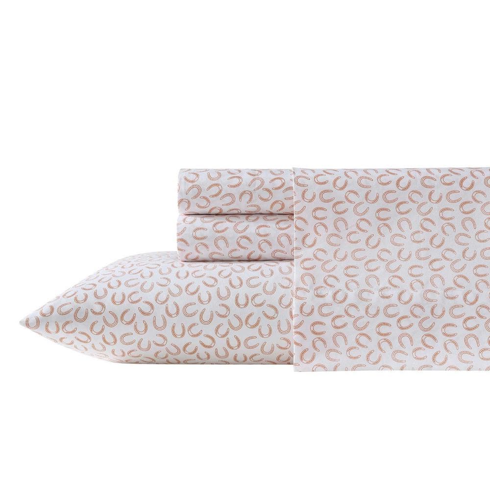 King Orange Horseshoe Print Microfiber Sheet Set
