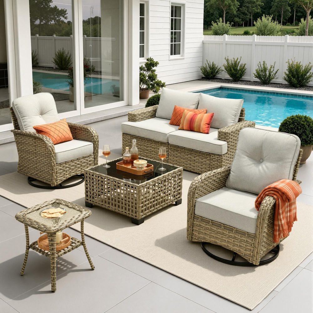 Merritt 6-Piece Wicker Outdoor All-Weather Patio Conversation Sofa Set with Swivel Chairs and Light Gray Cushions price history on PriceWatchPro