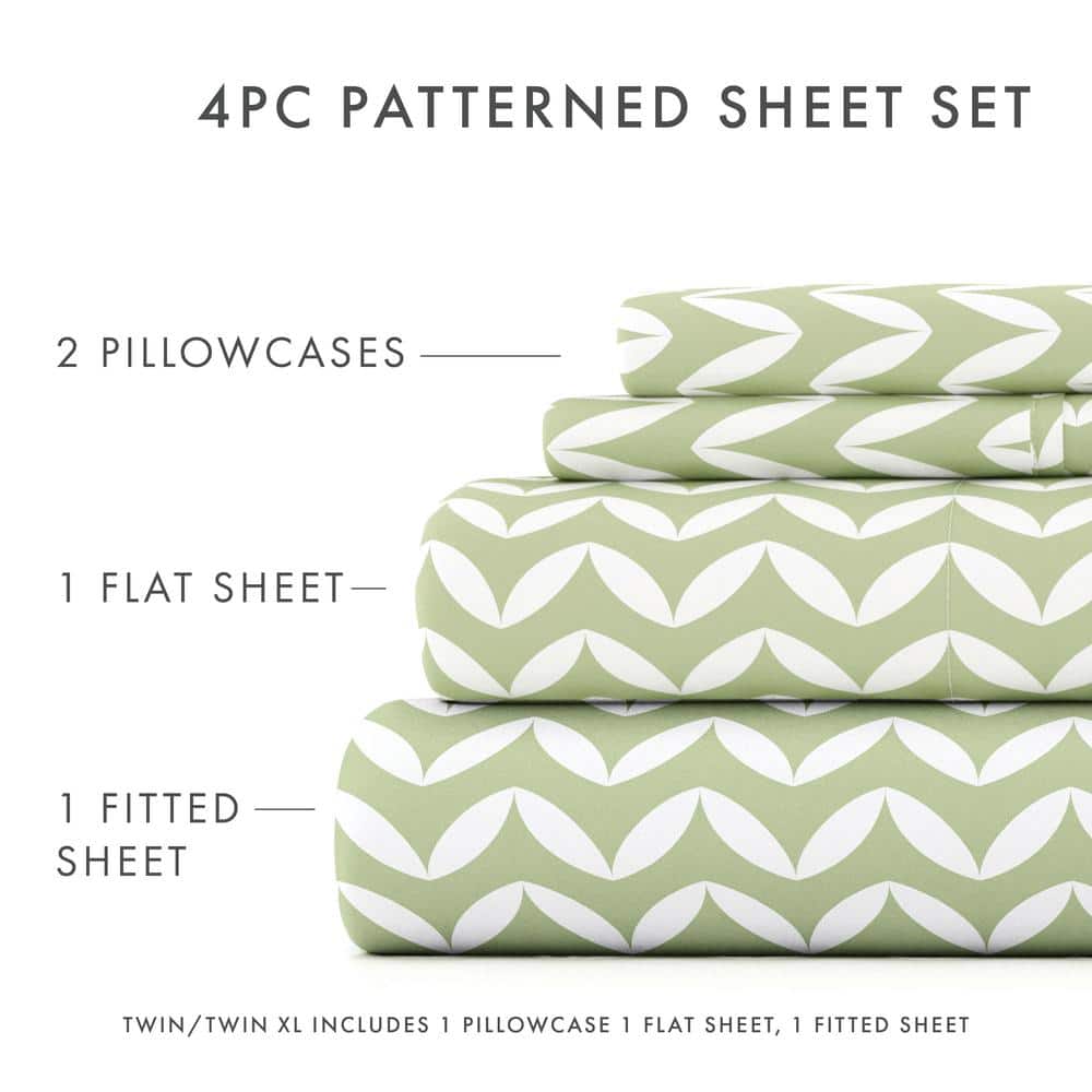 Sage Chevron Twin Microfiber Sheet Set with Deep Pockets