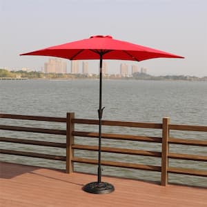 8.8 ft. Outdoor Aluminum Patio Umbrella, Market Umbrella with Round Resin Umbrella Base in Red