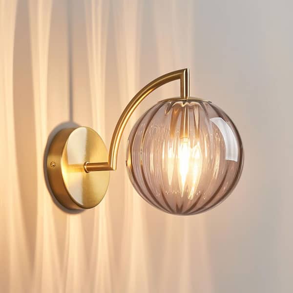 Home Lighting(‎ 9.84" x 5.51" x 6.88"，6W, 1-Light)Mini Grey Glass Wall Sconce (Gold Finish)-Modern, For Living/Bedroom