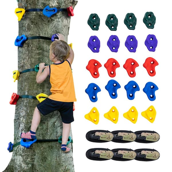 VEVOR Ninja Tree Climbing Kit, 20-Tree Climbing Holds and 6 Ratchet Straps, Large Climbing Rocks for Kids and Adults Climber