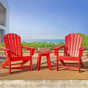 Red 3-Piece Outdoor Patio HDPE Plastic Adirondack Chair and Side Table Set