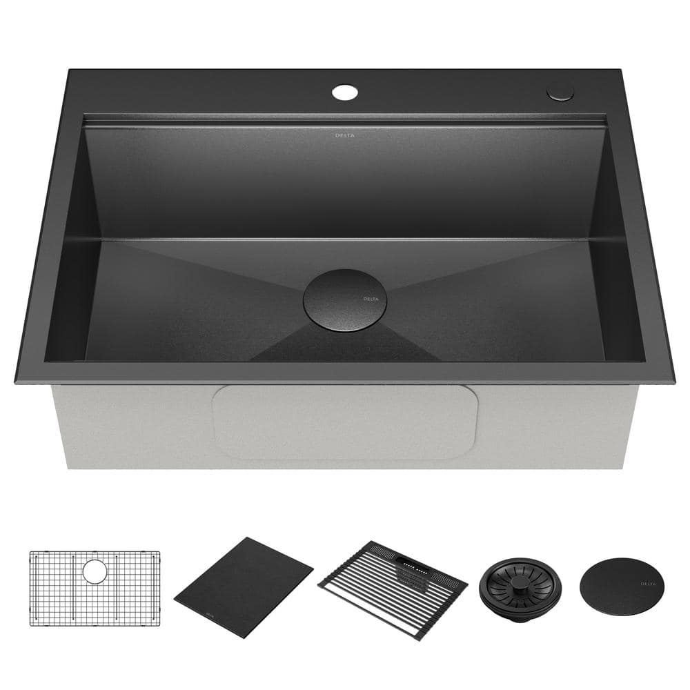 Delta Rivet 30" Black Stainless Steel Drop-In Workstation Kitchen Sink