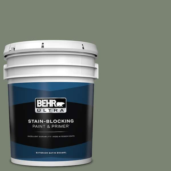 BEHR ULTRA 5 gal. #ICC-77 Sage Green Satin Enamel Exterior Paint & Primer