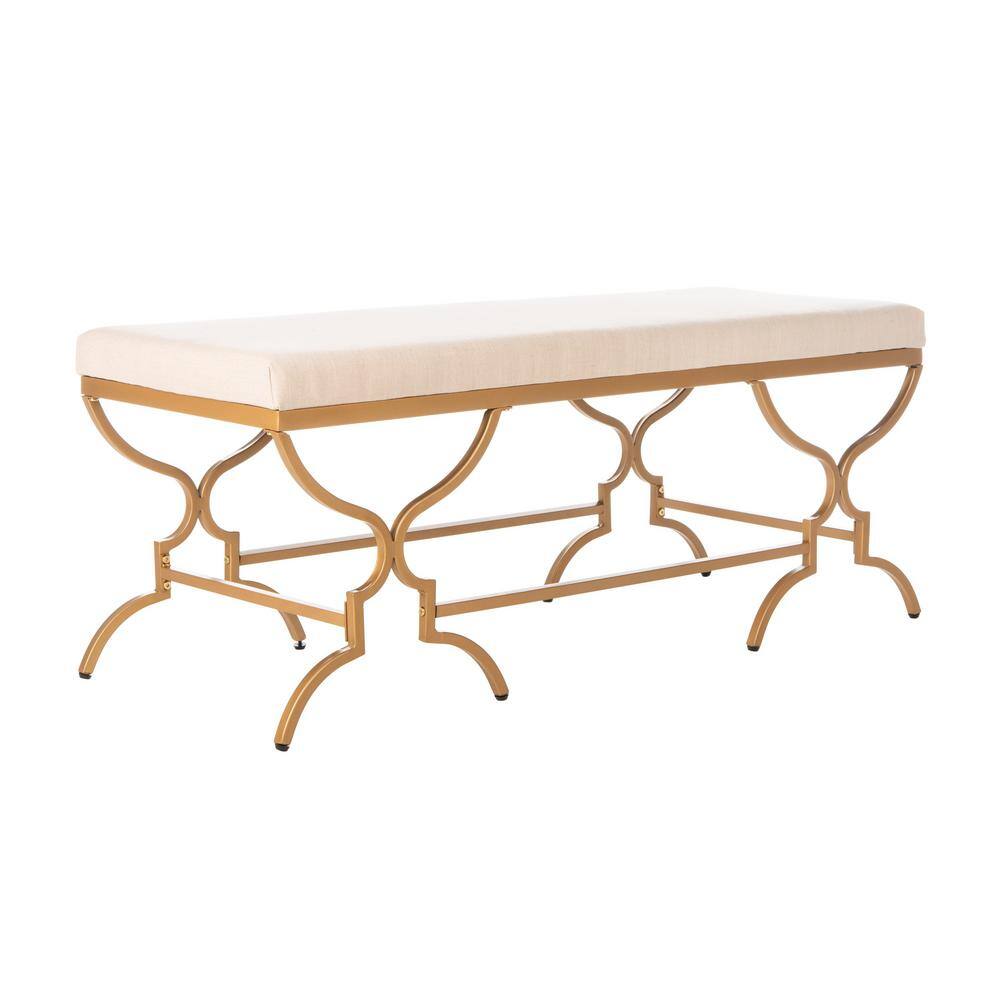 Juliet 46'' Beige Linen and Liquid Gold Rectangular Bench