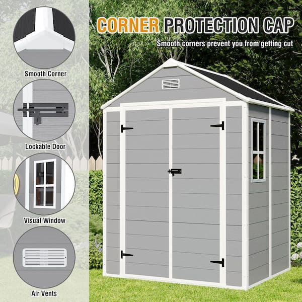 Grey 6 ft. W x 5 ft. D Resin Outdoor Storage Shed with Lockable