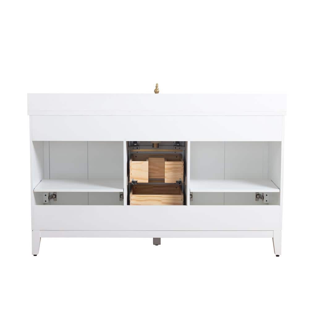 60" White Poplar Wood Single Bathroom Vanity with Marble Top