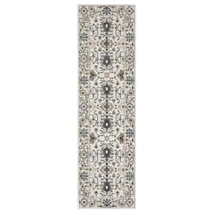 Edgewater Ivory/Blue 2 ft. x 8 ft. Oriental Floral Persian Polyester Indoor Runner Area Rug