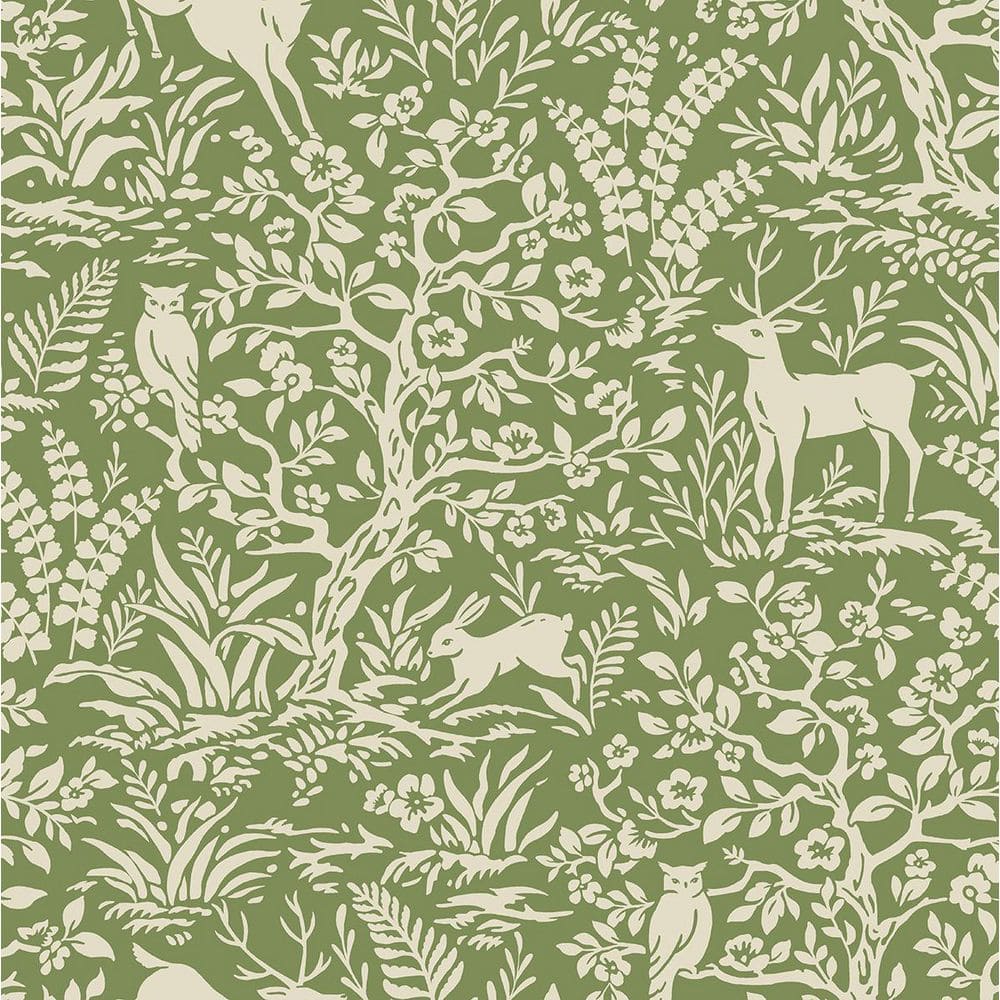 30.75 sq. ft. Moss Green Scandi Forest Premium Matte Non-Woven Paper Peel and Stick Wallpaper Roll price history on PriceWatchPro