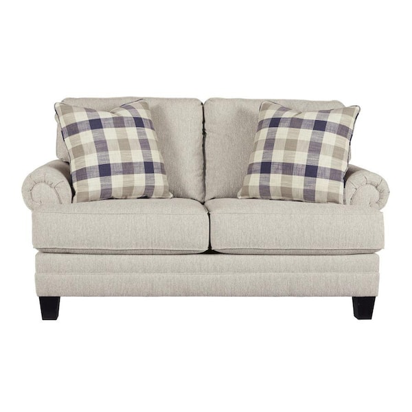Benjara 68 in. Gray Solid Fabric 2-Seater Loveseat with Rolled Arms and Tapered Legs