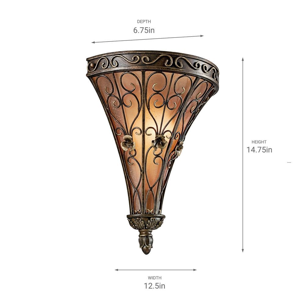 Marchesa Classic Terrene Bronze Wall Sconce with Piastra Glass Shade