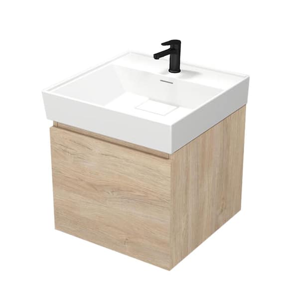 Nameeks Sharp 18.9 in. W x 18.8 in. D x 22.9 in . H Wall Mounted Bath Vanity in Brown Oak with Vanity Top Basin in White