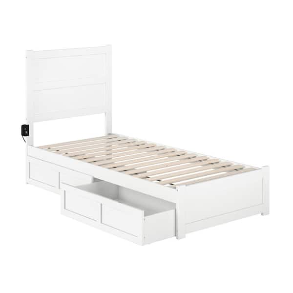 AFI NoHo White Twin Extra Long Solid Wood Storage Platform Bed with Footboard and 2 Drawers