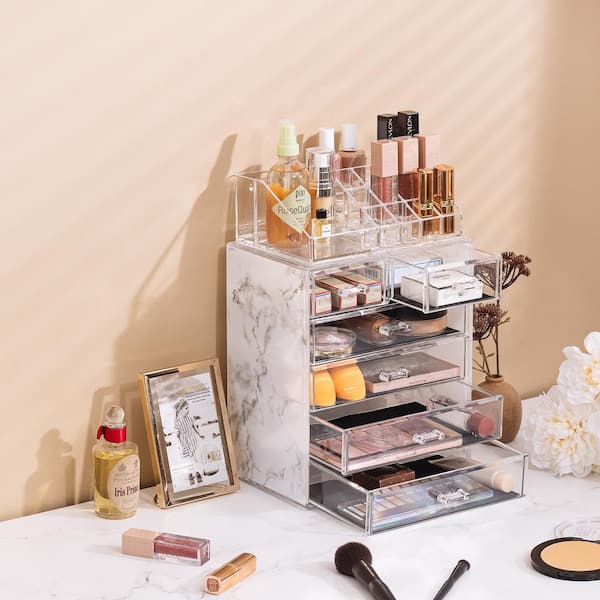 Sorbus Cosmetic Makeup and Jewelry Storage Case Display Marble Print Holder Organizer
