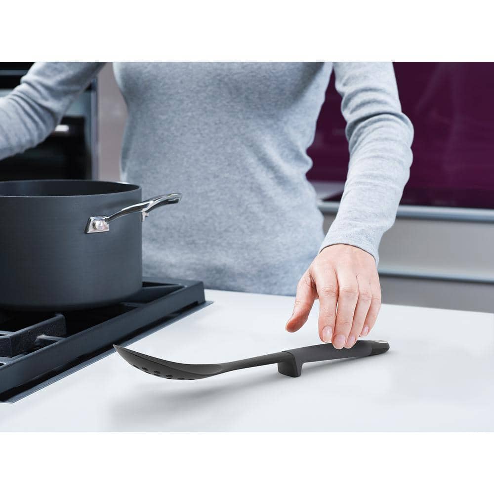 Gray 6-Piece Nylon and Stainless Steel Kitchen Utensil Set with Rotating Stand
