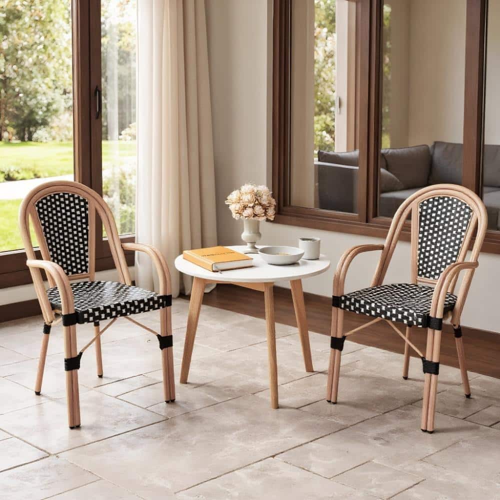 2 Black Hand-Woven Rattan French Bistro Outdoor Dining Chairs price history on PriceWatchPro