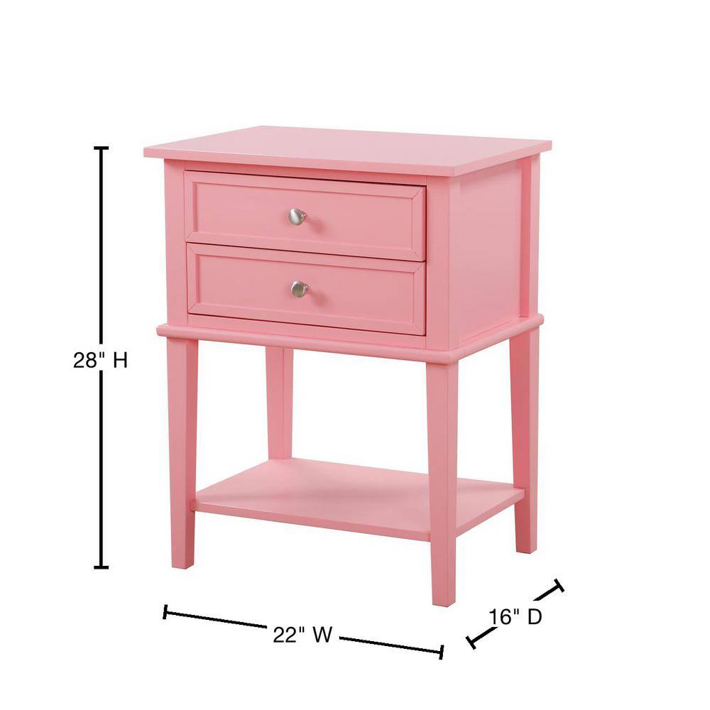 Newton Pink 2-Drawer Nightstand with Open Shelf