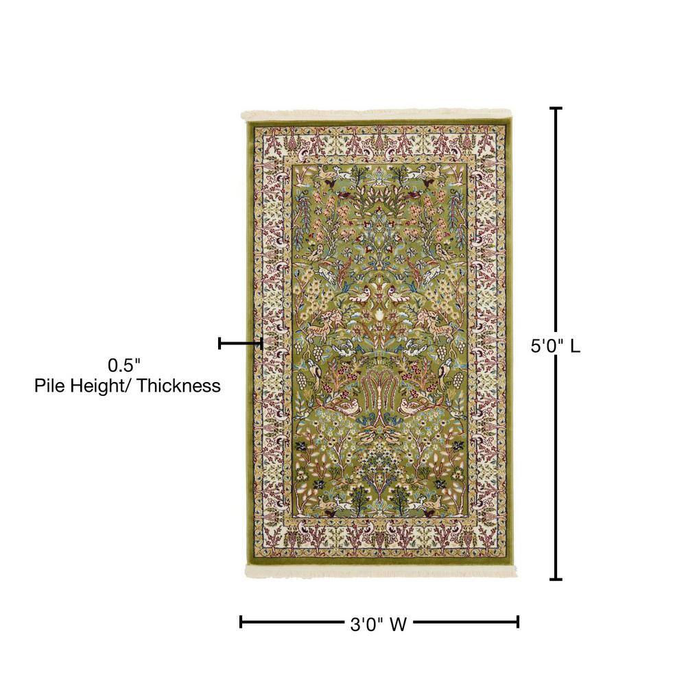 Green Rectangular Persian-Style Stain-Resistant Area Rug