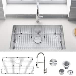 30 in. Undermount Single Bowl 18-Gauge Stainless Steel Kitchen Sink with Faucet