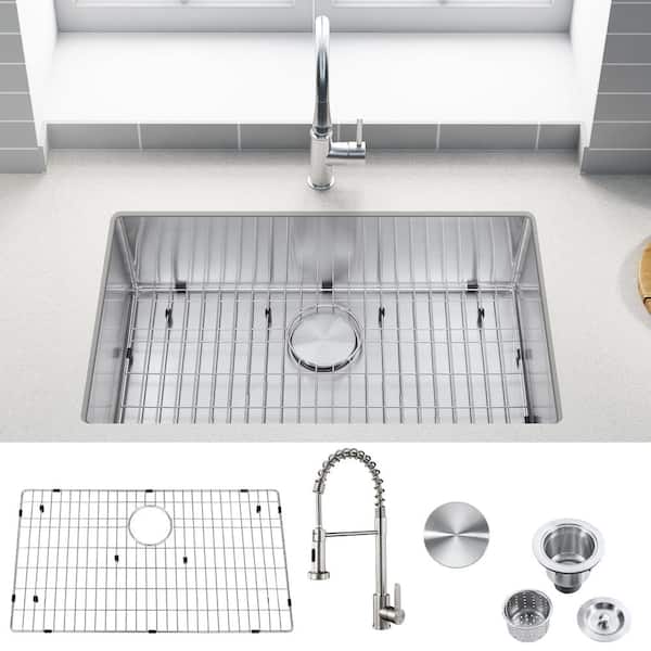 Zeus & Ruta 30 in. Undermount Single Bowl 18-Gauge Stainless Steel Kitchen Sink with Faucet