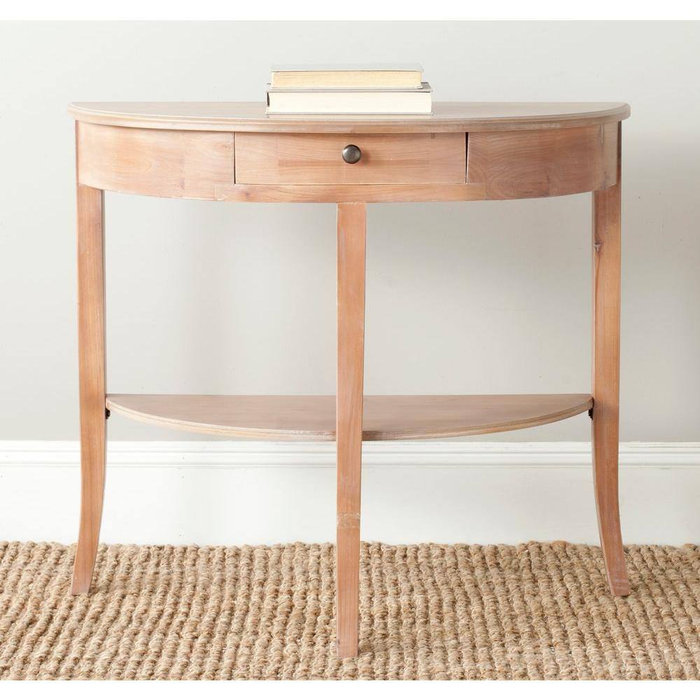 Natural Wood Demilune Hallway Table with Storage