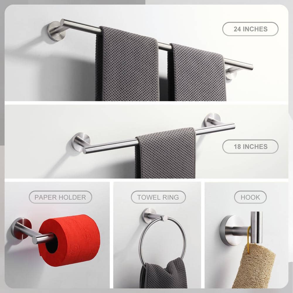 Brushed Nickel Stainless Steel 6-Piece Bathroom Towel Rack Set