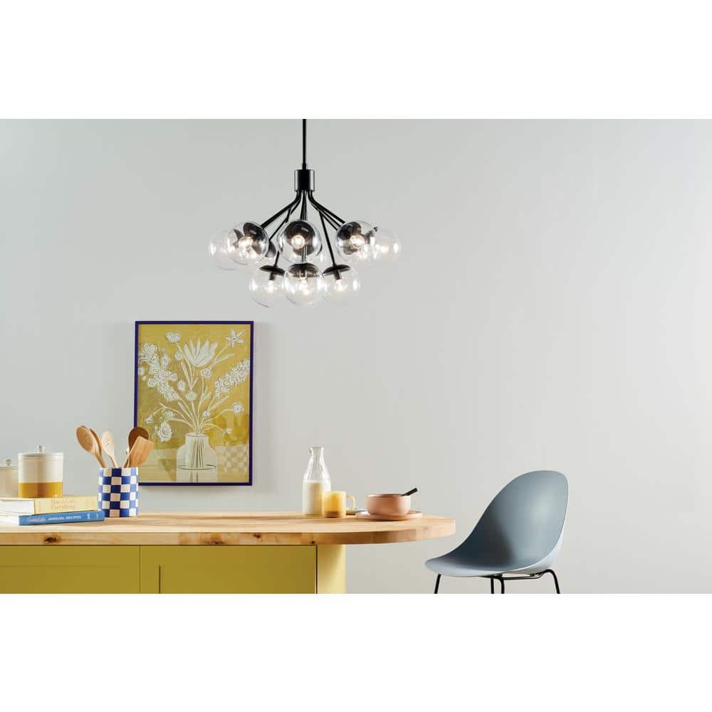 Black Steel 12-Light Sputnik Chandelier with Clear Glass Shades